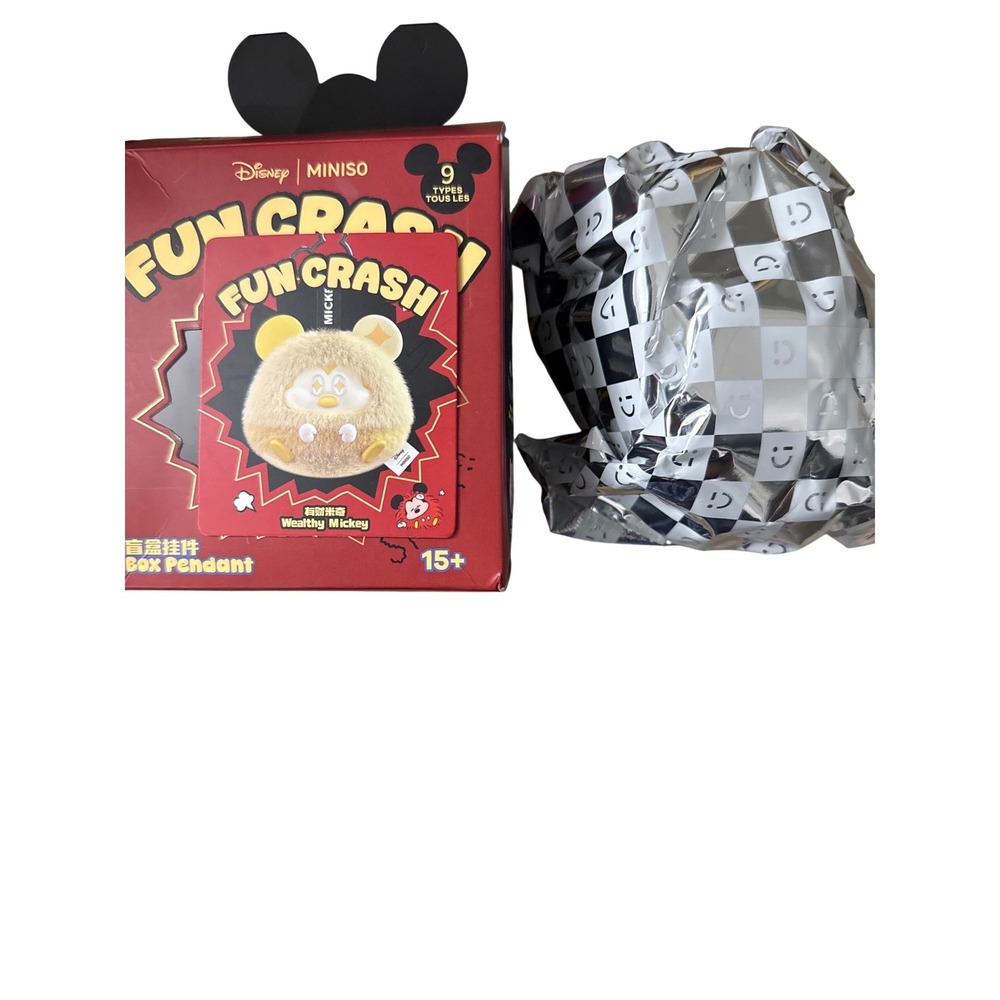 Disney Miniso Fun Crash Blind Box Pendant Wealthy Mickey Mouse Plush Charm New